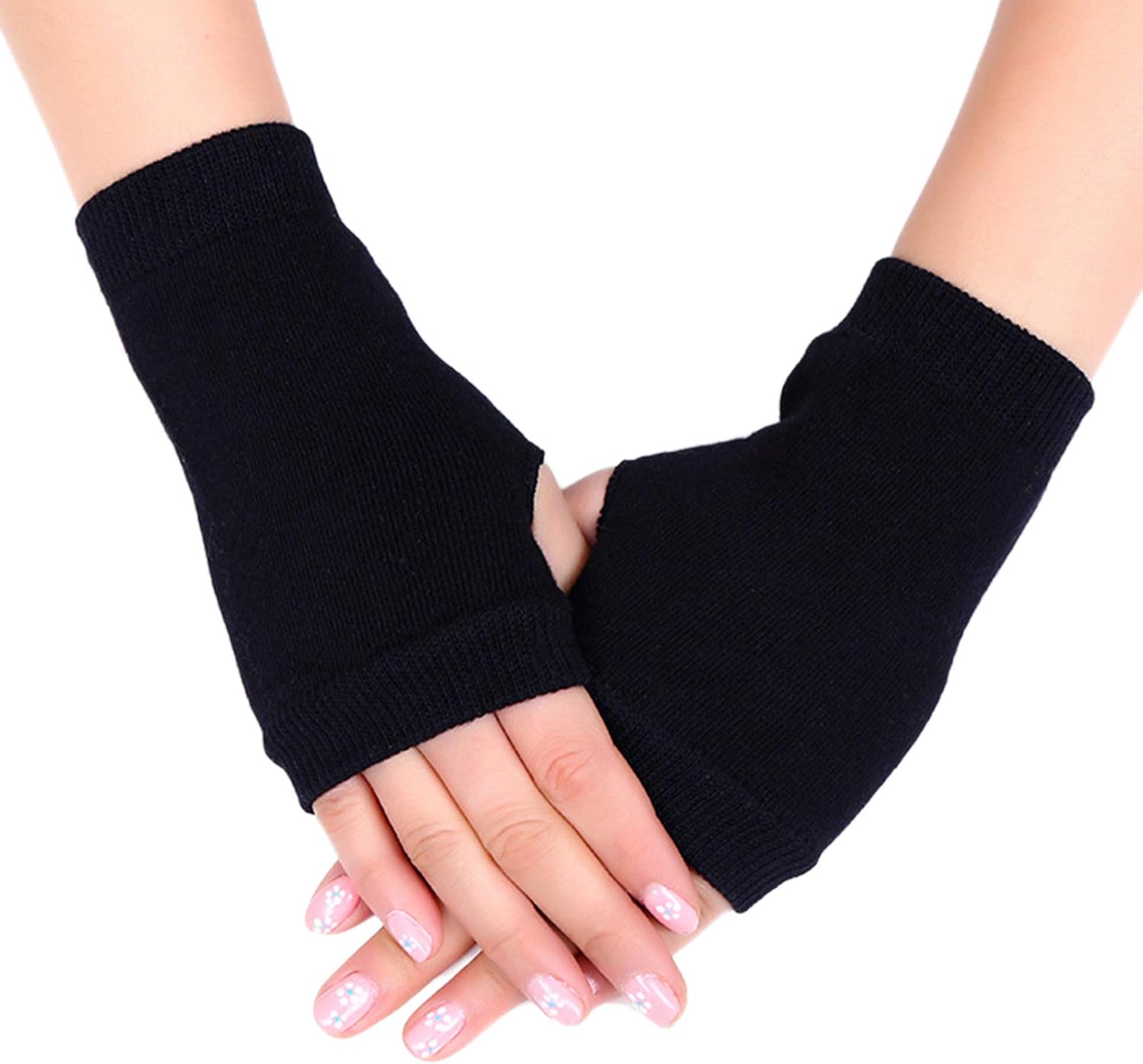 Unisex Cotton Fingerless Gloves with Stretchy Thumb Hole and Wrist Length for Winter Driving and Typing