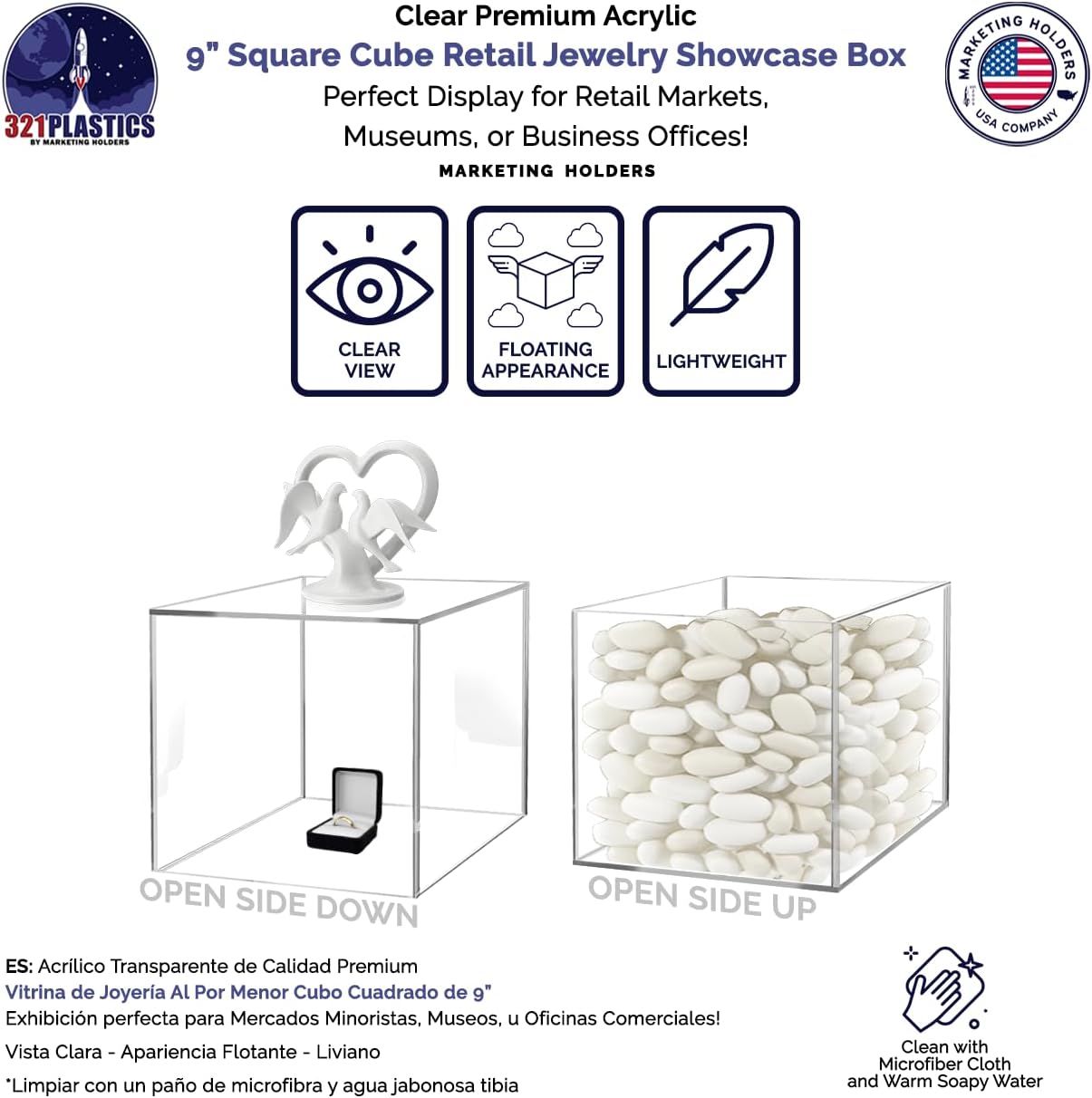 9 Inch Acrylic Display Riser Box No Lid Clear Square Jewelry Box Storage Platform