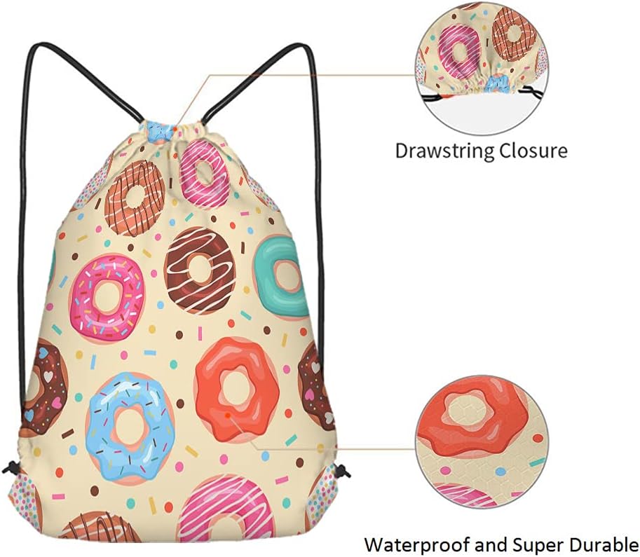 Beabes Colorful Doughnut Drawstring Gym Backpack for Men Women