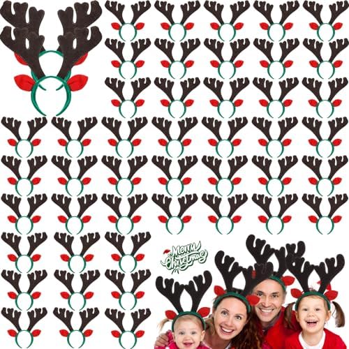 Zubebe 48 Pcs Christmas Reindeer Headbands with Antlers