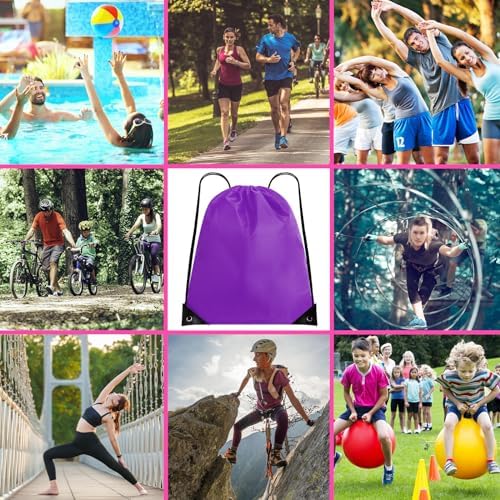 HYTHOZO Drawstring Bags 24pcs Purple Gym Bag Set