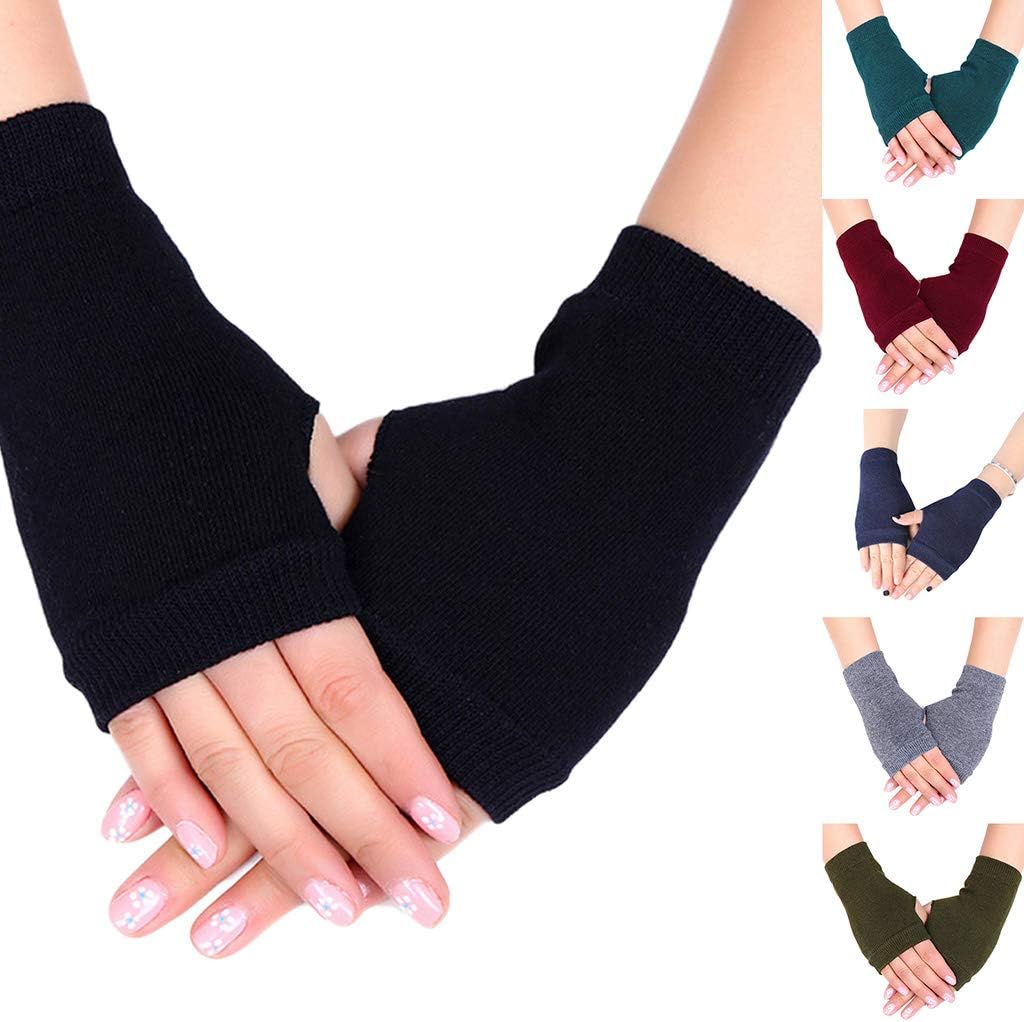 Unisex Cotton Knitted Fingerless Gloves with Stretchy Thumb Hole and Wrist Length for Winter