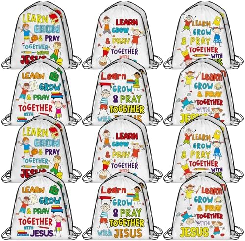 Kacctyen 24 Pcs Religious Drawstring Backpacks with Bible Verse