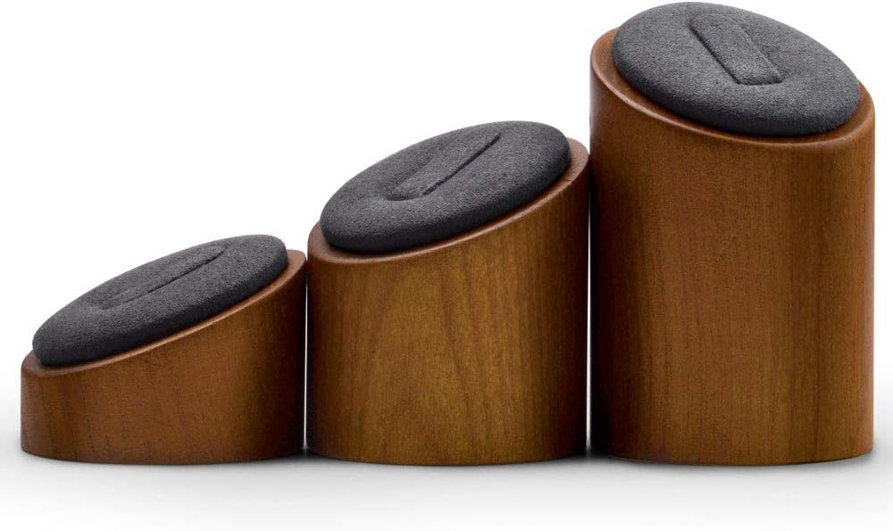 Oirlv Solid Wood 3 Pcs Ring Display Stand Showcase Jewelry Organizer Holder for Rings