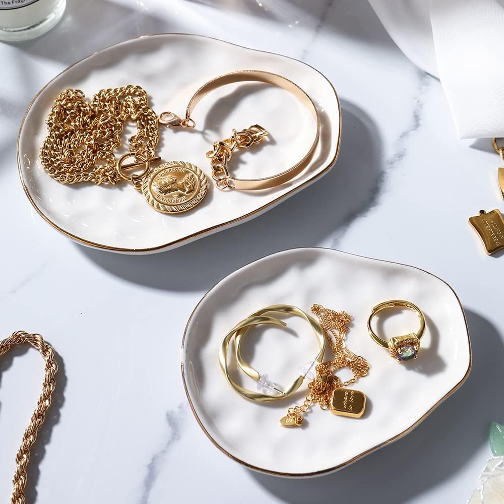 AISBUGUR Jewelry Tray Set of 2 - Large Capacity Jewelry Dish for Rings and More