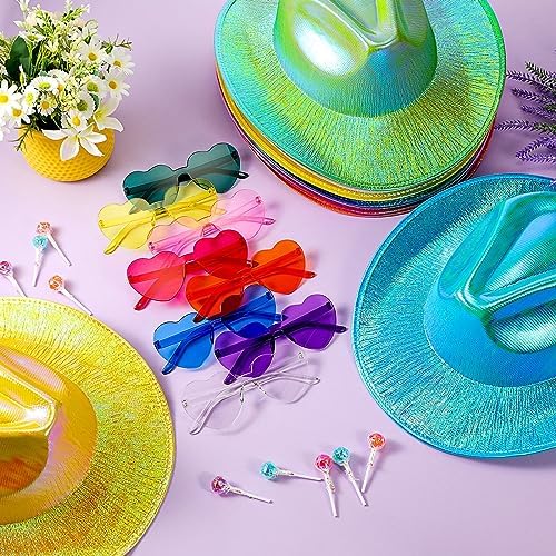 Xtinmee Sparkly Cowgirl Hat and Rimless Heart Sunglasses Set