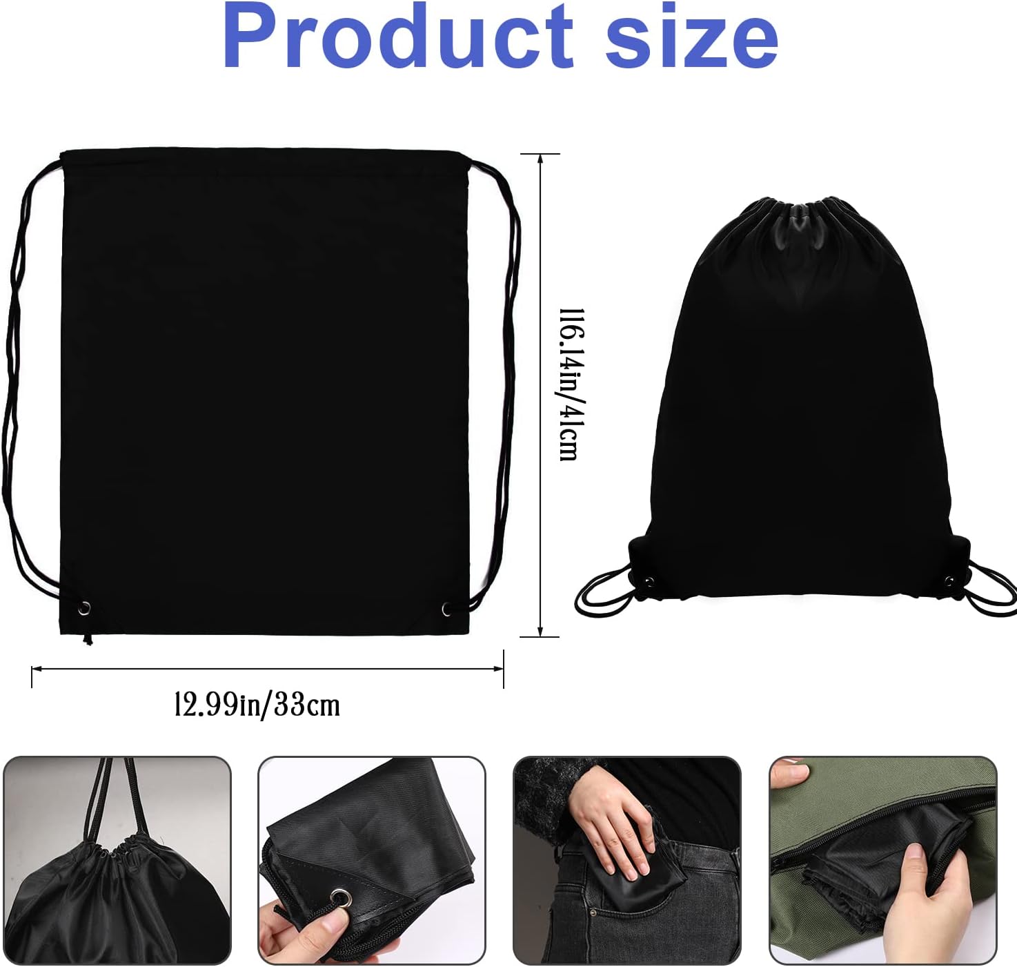 Sliverdew 2PCS Drawstring Gym Bags Black Travel Backpack for Sports and Outdoor Activities