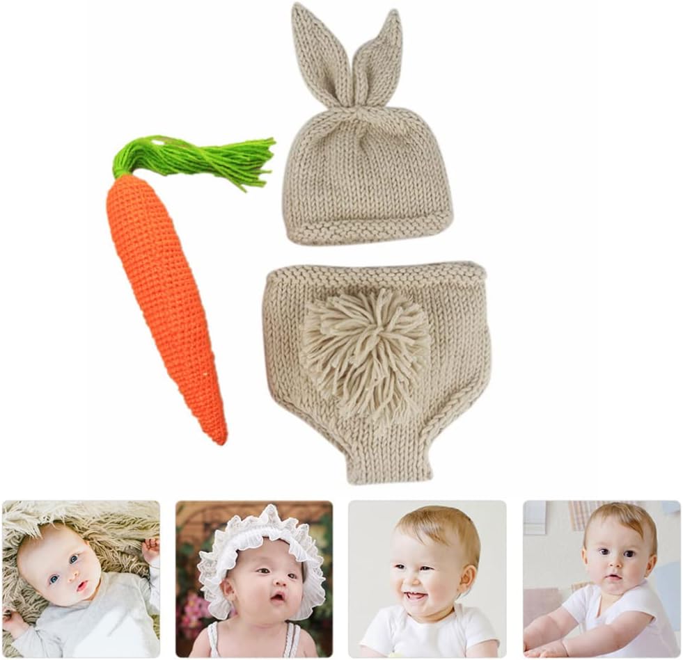 Kisangel Newborn Baby Boy Girl Easter Bunny Crochet Costume Hat Diaper Accessory Set