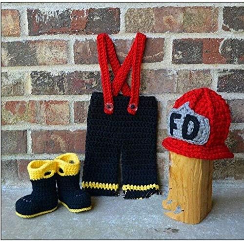 Matissa Newborn Baby Crochet Costume Photo Prop Fireman Hat and Outfit