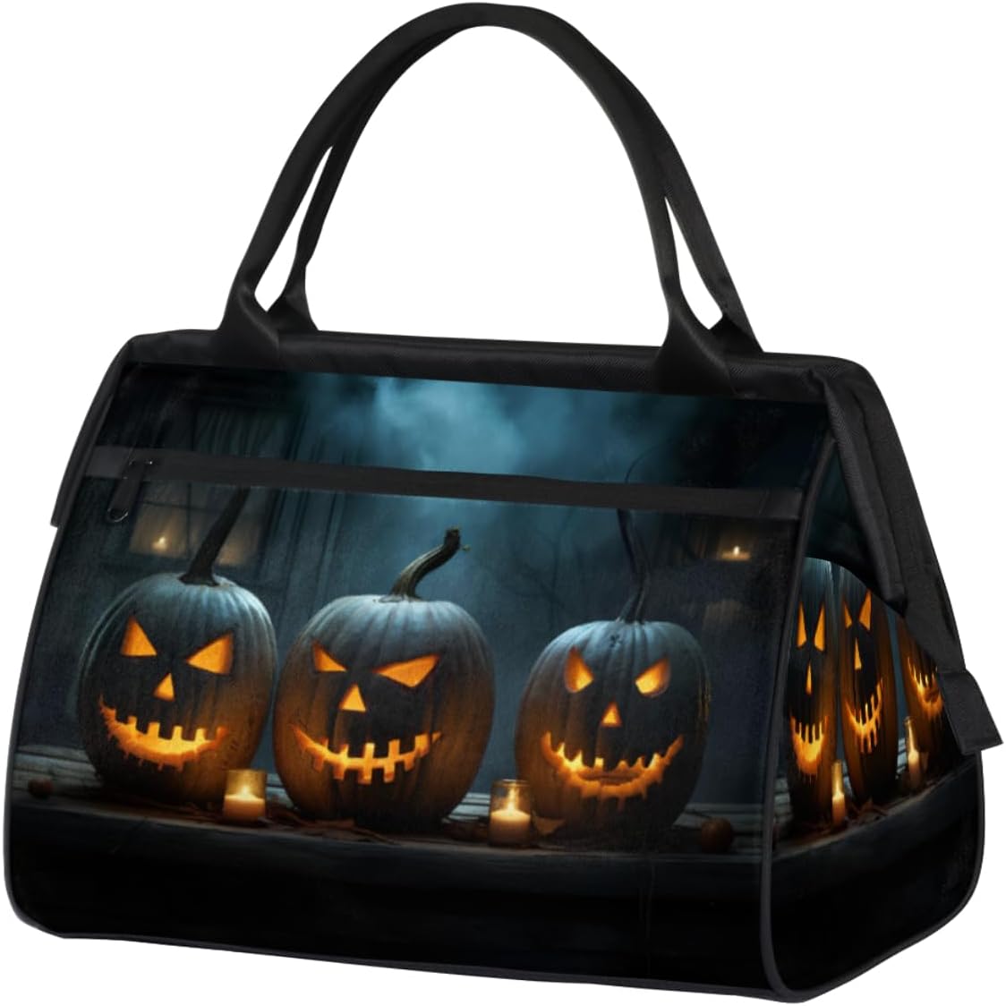 Halloween Pumpkins Candle Gym Bag for Men Women Waterproof Travel Duffel with Trolley Sleeve