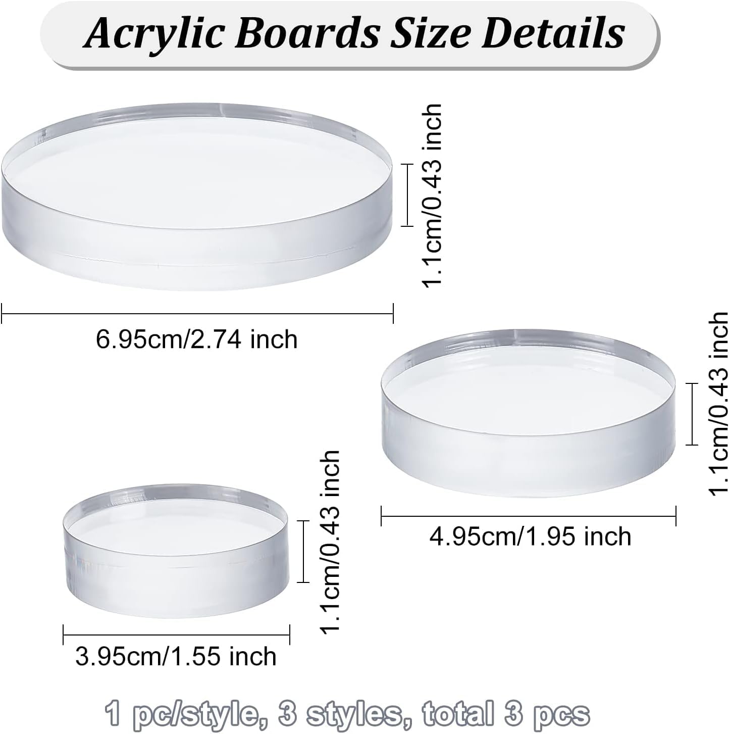 Fingerinspire 3 Sizes Clear Acrylic Display Bases for Jewelry Photography Props