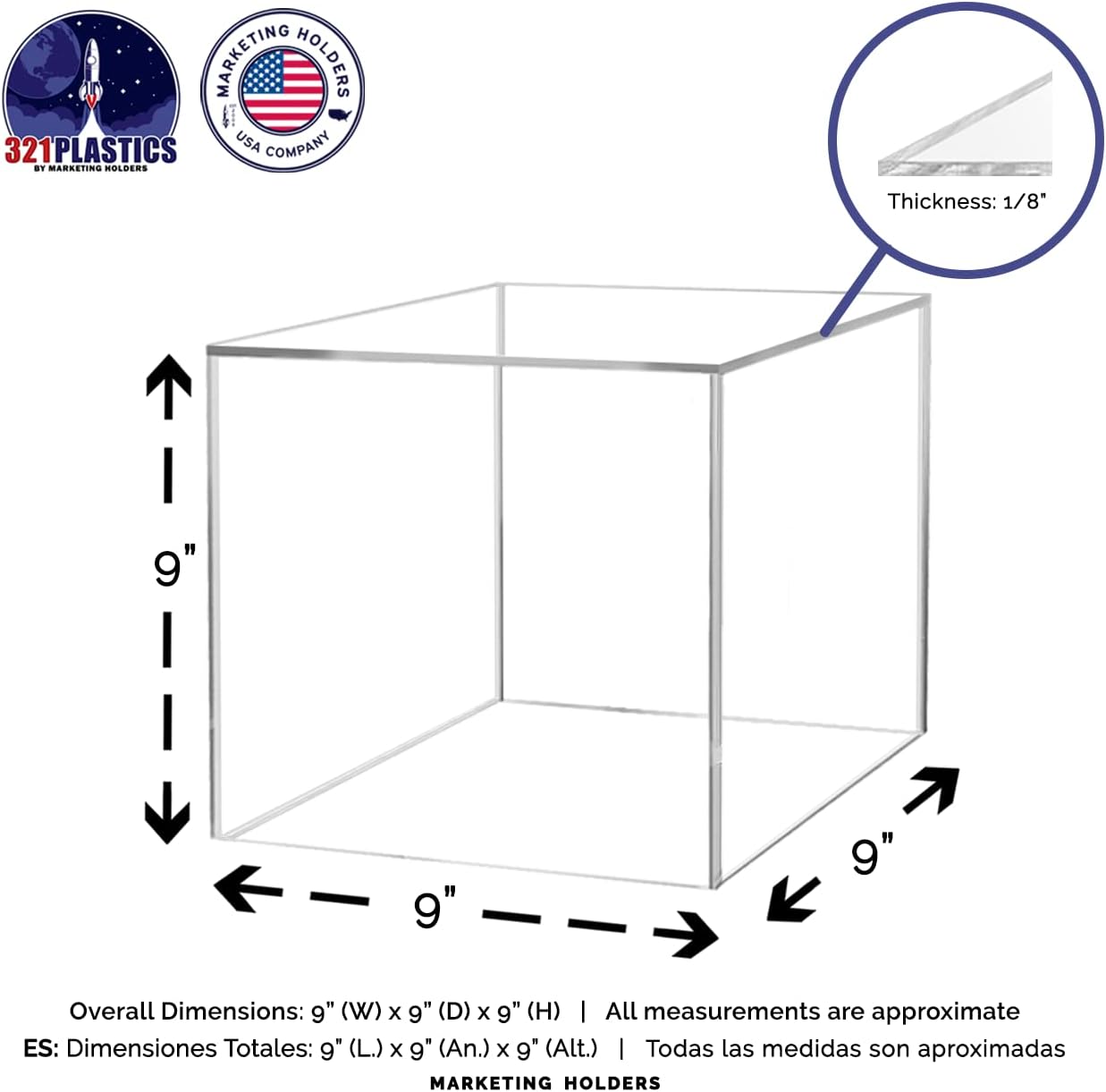 9 Inch Acrylic Display Riser Box No Lid Clear Square Jewelry Box Storage Platform