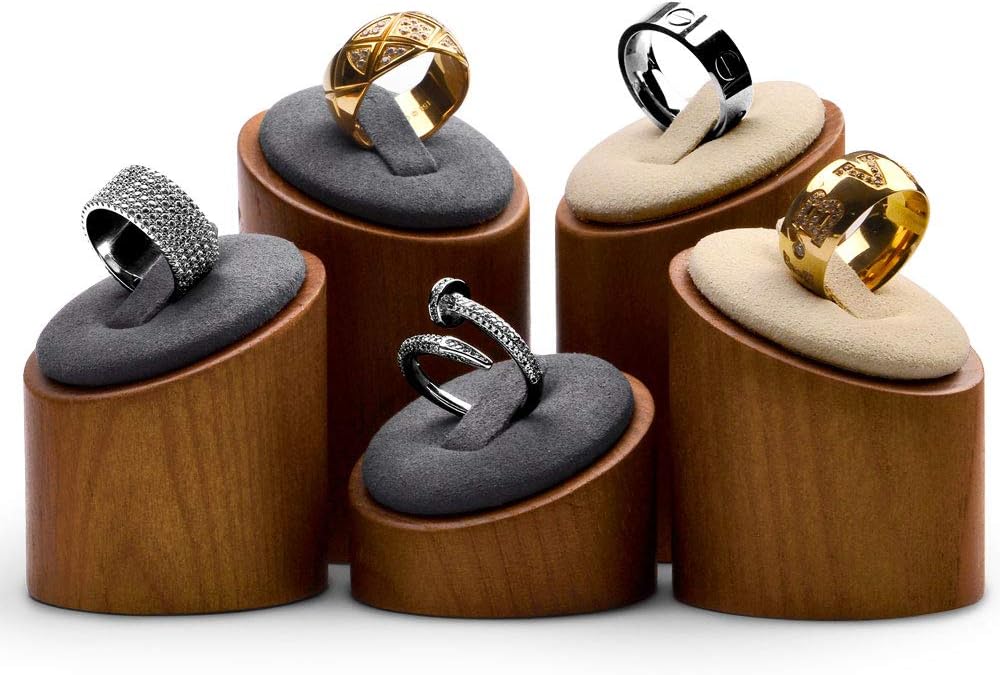 Oirlv Solid Wood 3 Pcs Ring Display Stand Showcase Jewelry Organizer Holder for Rings