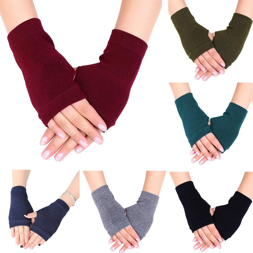 Unisex Cotton Knitted Fingerless Gloves with Stretchy Thumb Hole and Wrist Length for Winter