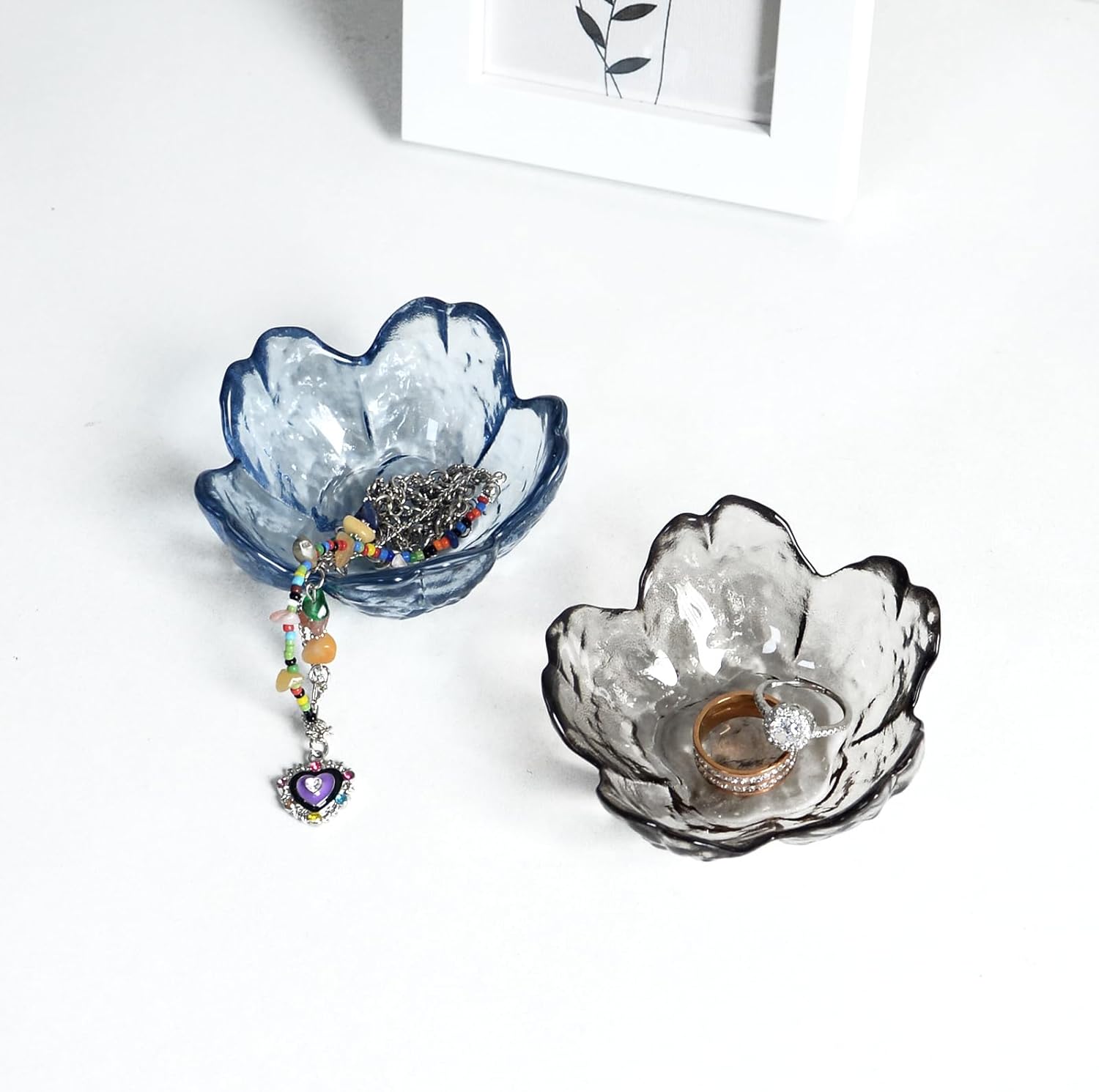 Crystal Black Flower Ring Dish Jewelry Tray Modern Decorative Organizer for Vanity