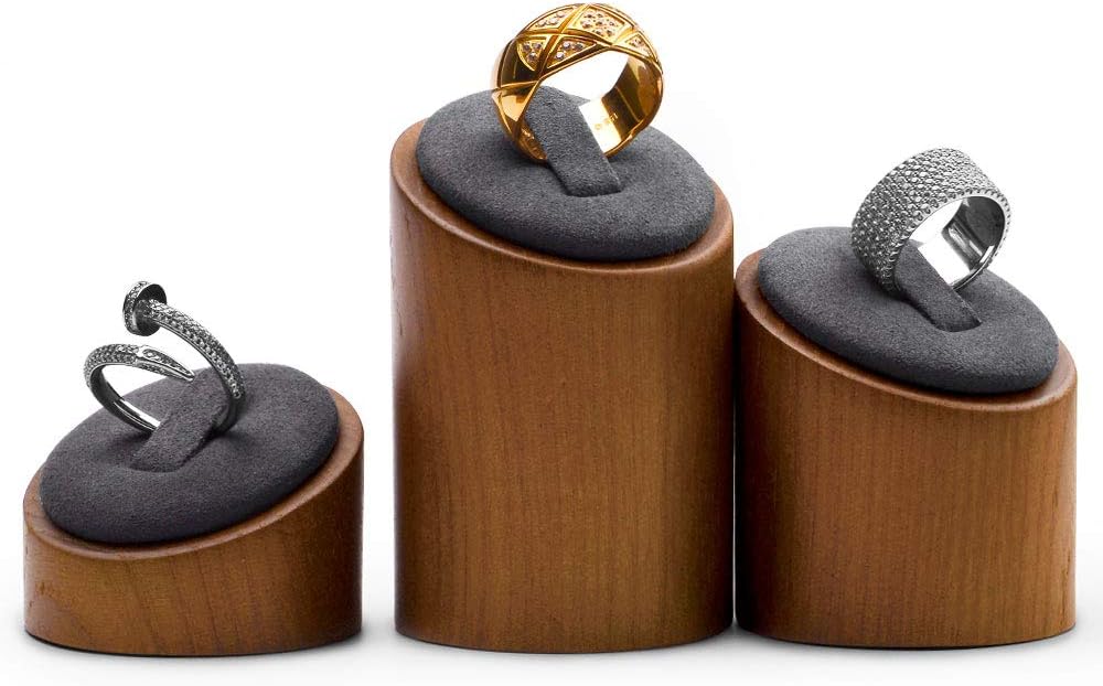 Oirlv Solid Wood 3 Pcs Ring Display Stand Showcase Jewelry Organizer Holder for Rings