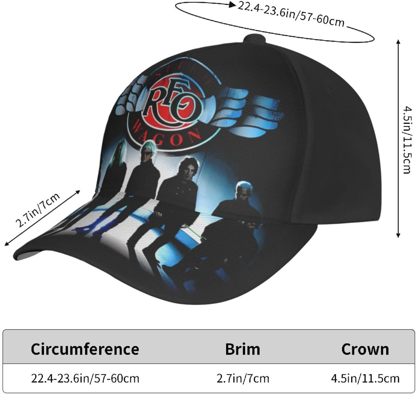 BESUCHER REO Rock Music Speedwagon Baseball Cap Adjustable Hat Casual Outdoor Sun Chapeau Unisex Black