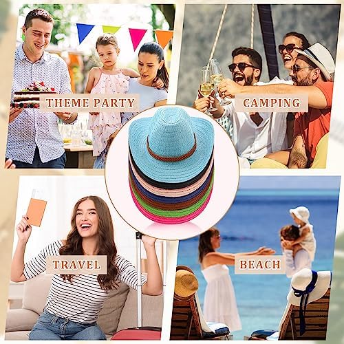 Suhine 15 Pcs Colorful Straw Cowboy Hat for Men Women