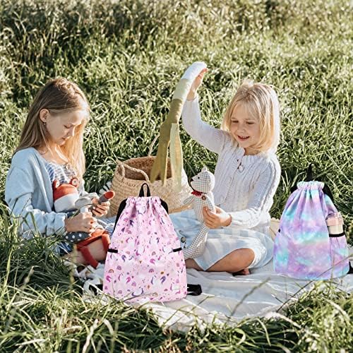Unicorn Drawstring Backpack for Kids Rainbow Gym Water Resistant