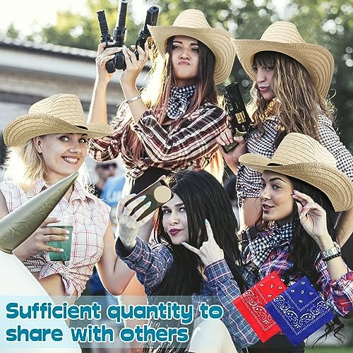 SATINIOR 12 Set Straw Cowboy Hats and Bandanas 1