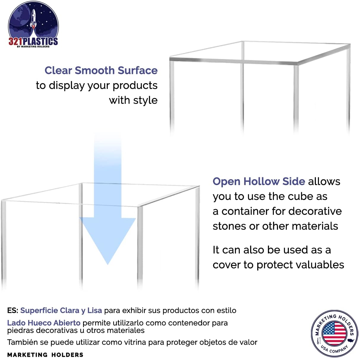 9 Inch Acrylic Display Riser Box No Lid Clear Square Jewelry Box Storage Platform