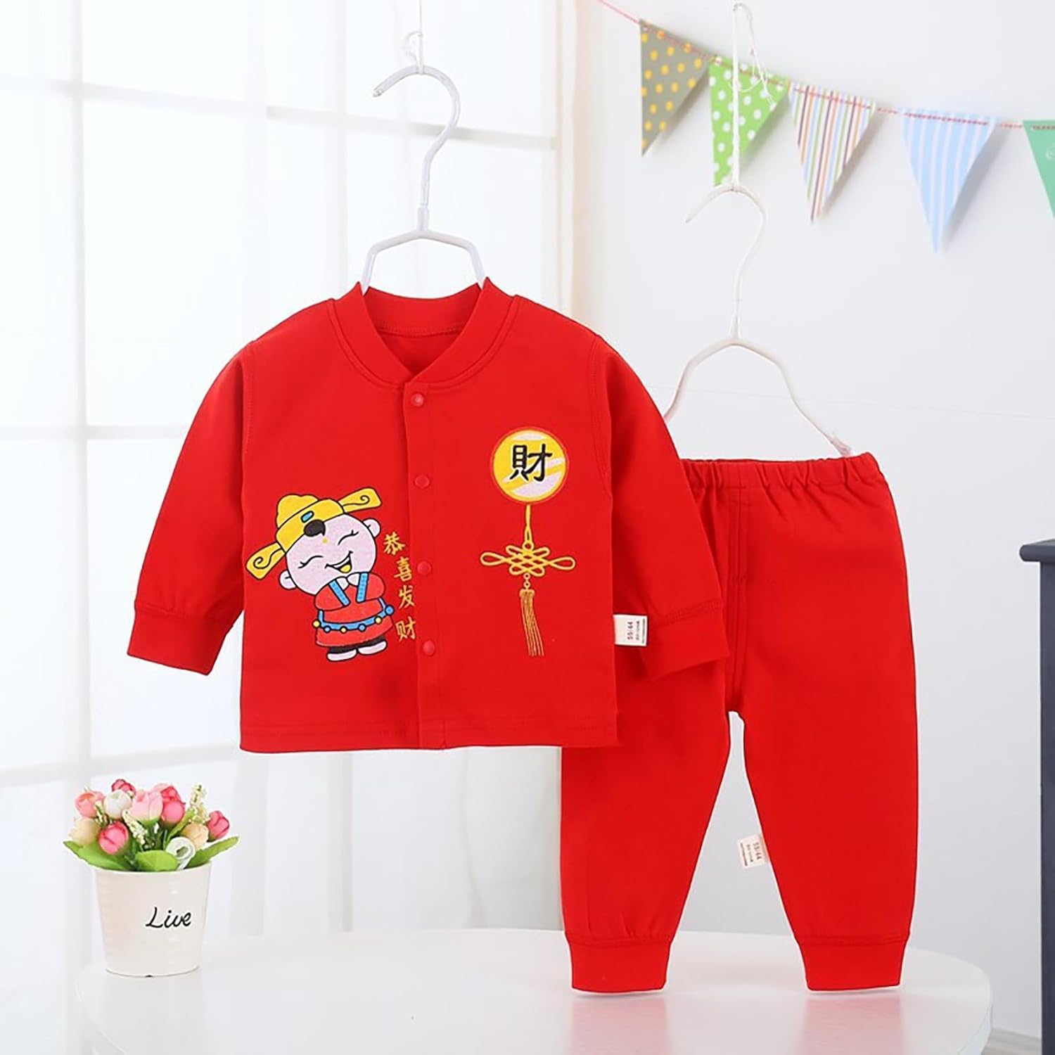 Infant Long Sleeve Red Text Print Hoodie Set Elastic Waistband Pants for Boys 6T