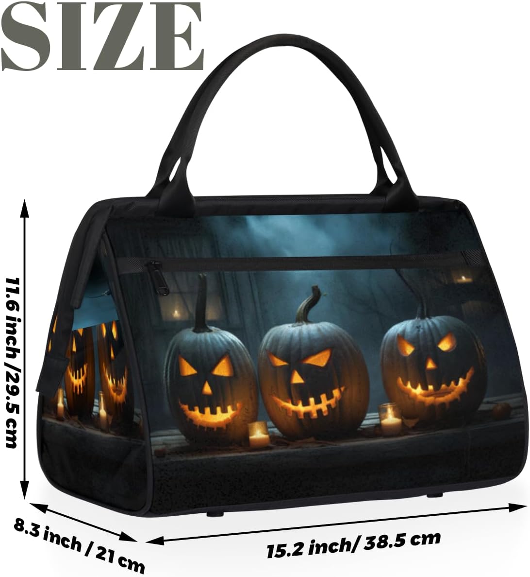Halloween Pumpkins Candle Gym Bag for Men Women Waterproof Travel Duffel with Trolley Sleeve