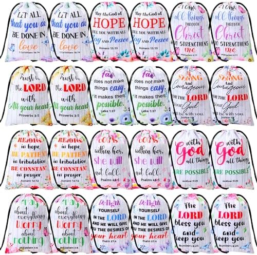 Aliceset 36 Pcs Drawstring Bible Verse Bags for Baptism and Religious Events