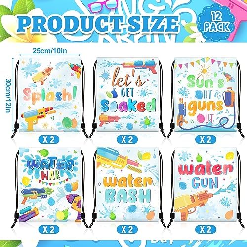 Paterr 12 Pcs Water Gun Drawstring Backpacks