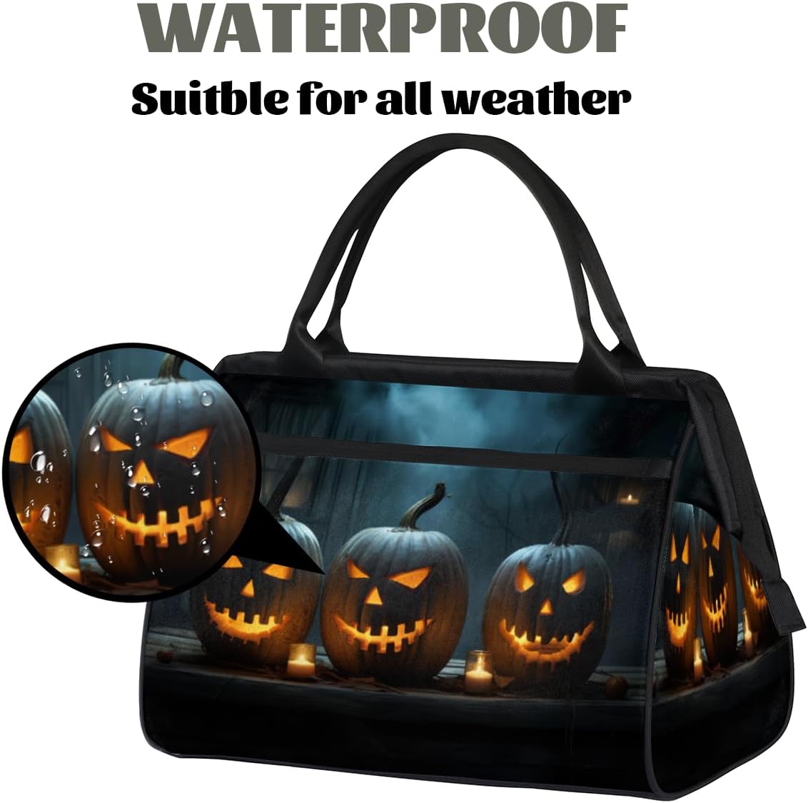Halloween Pumpkins Candle Gym Bag for Men Women Waterproof Travel Duffel with Trolley Sleeve