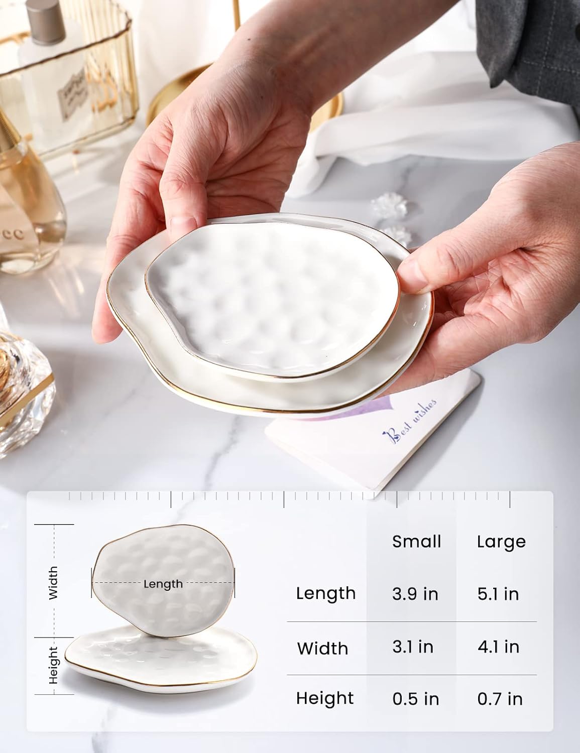 AISBUGUR Jewelry Tray Set of 2 - Large Capacity Jewelry Dish for Rings and More