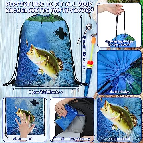 Sanwuta 20 Pcs Fishing Party Favors Drawstring Bags Fish Backpack Gift Set