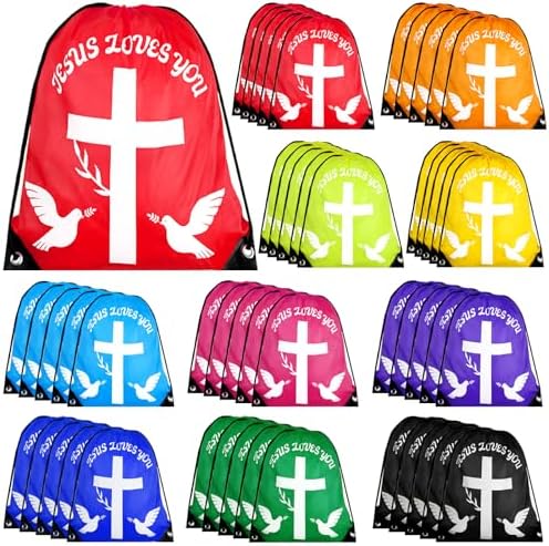 50 Pack Jesus Loves You Drawstring Backpack