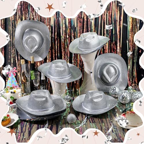 Shyyween Glitter Wide Brimmed Cowgirl Party Hat Set for Men Women