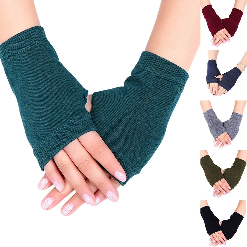 Unisex Cotton Knitted Fingerless Gloves with Stretchy Thumb Hole and Wrist Length for Winter