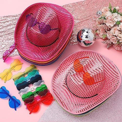 Bonuci Sparkly Cowboy Hat and Heart Sunglasses Party Favor for All Ages