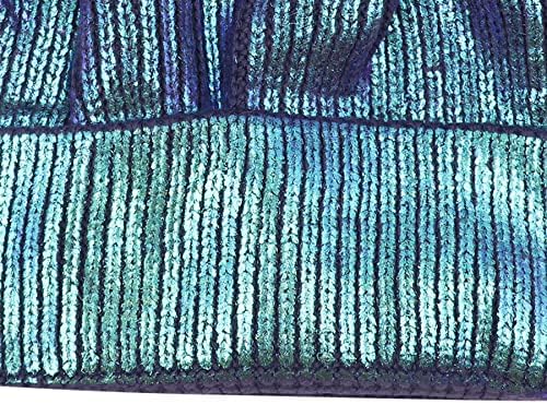 JUMISEE Women Girls Shiny Metallic Knit Beanie Hat Slouchy Winter Skull Cap with Faux Fur Pompom 1