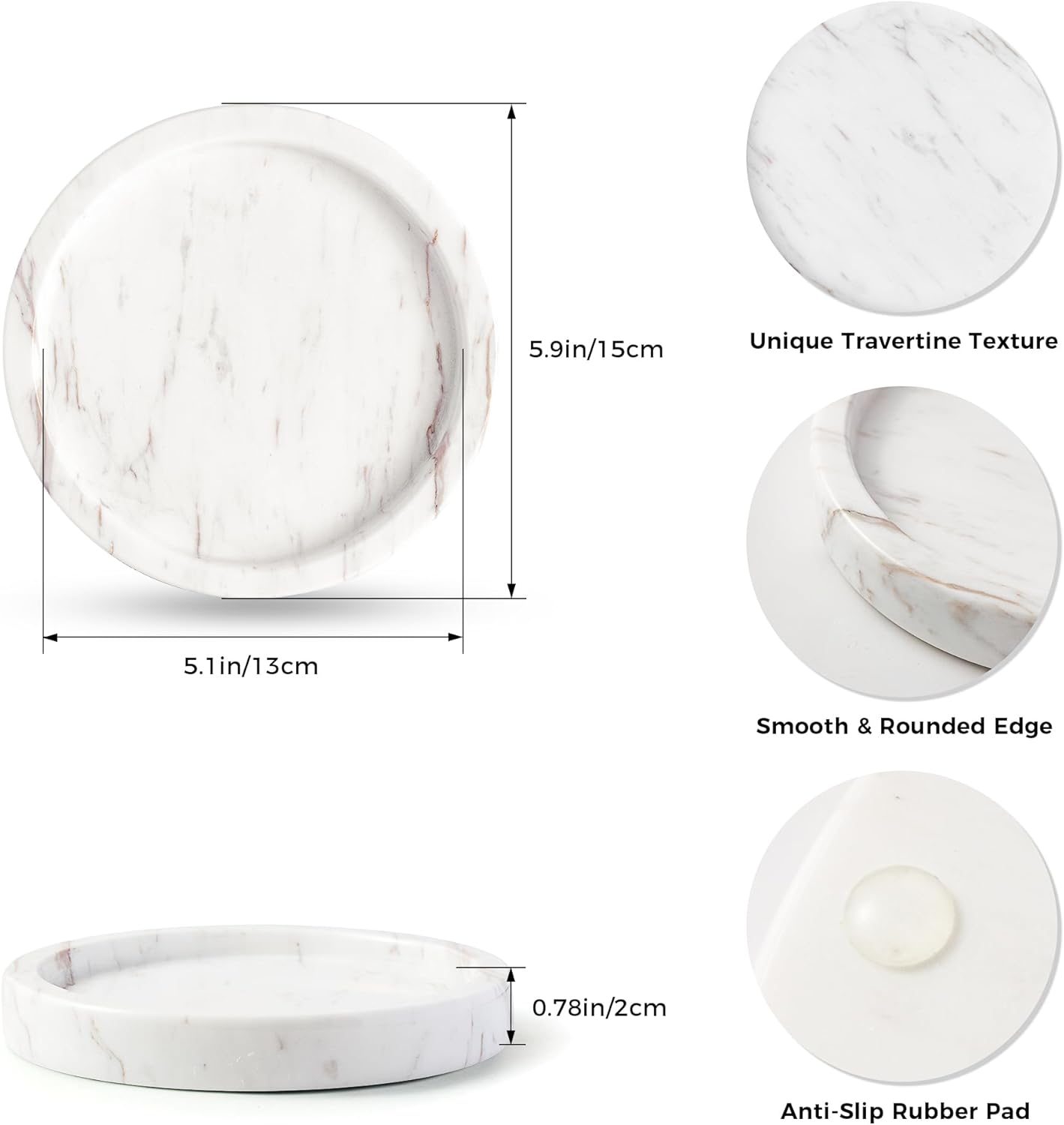 Natural Marble Tray for Rings and Jewelry 59 Inch Round Decorative Dish