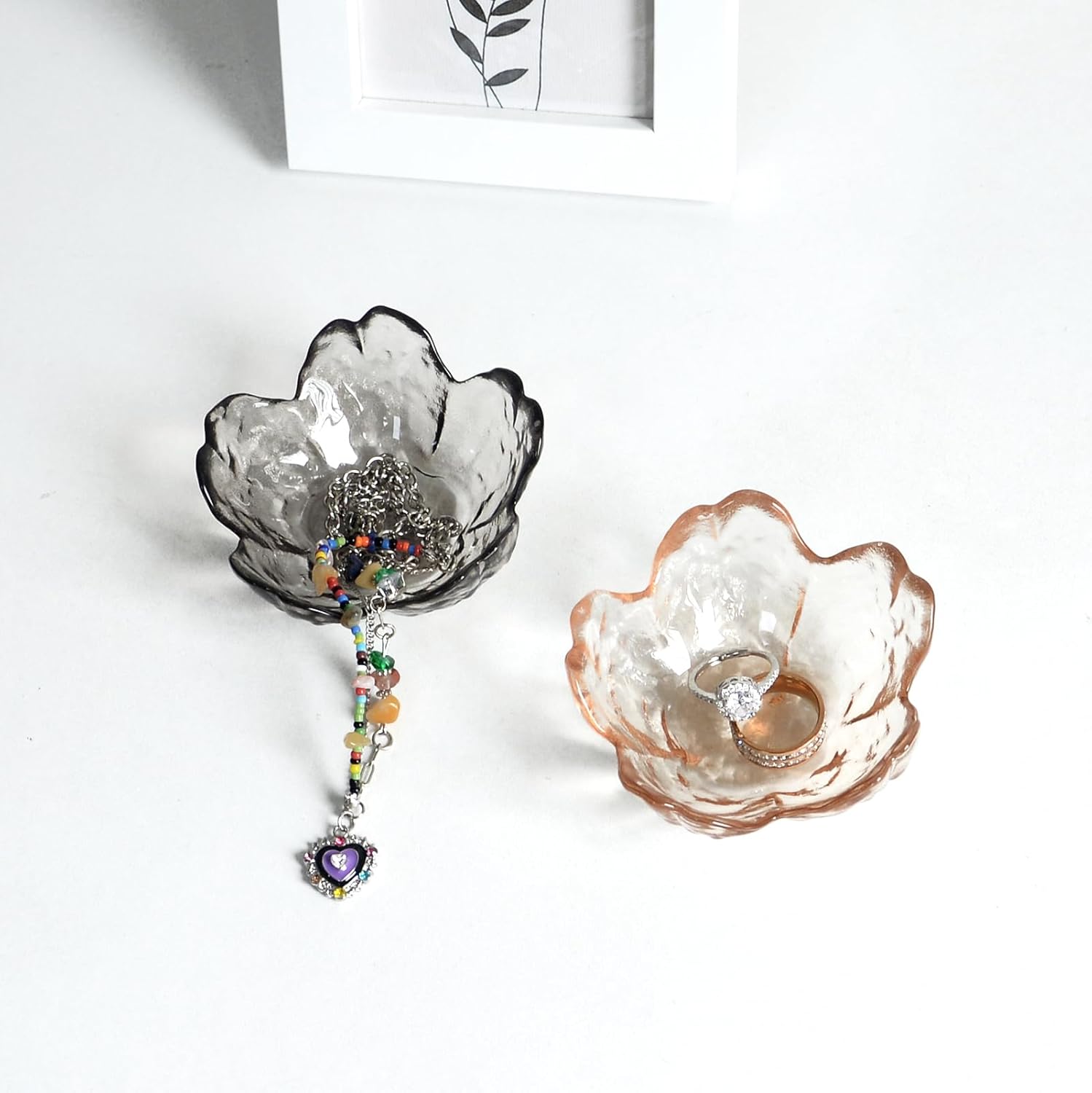 Crystal Black Flower Ring Dish Jewelry Tray Modern Decorative Organizer for Vanity