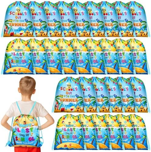 Kacctyen 30 Pcs Summer Drawstring Gift Bags for Graduation and Classroom Parties