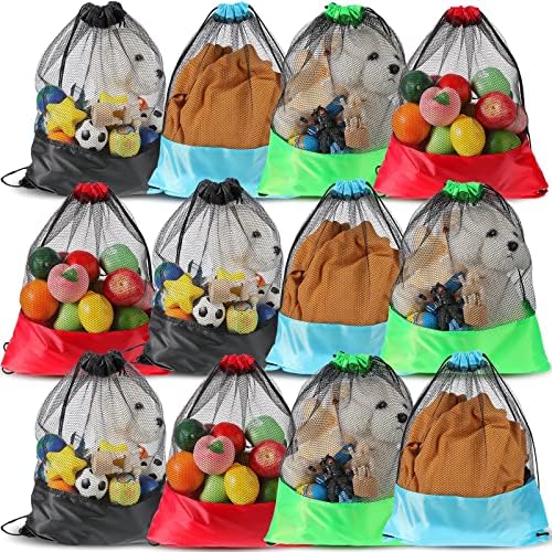 Sanwuta 12 Pack Mesh Drawstring Bags for Gym and Travel