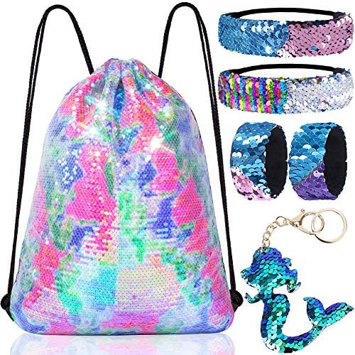 GAEN Mermaid Reversible Sequin Drawstring Backpack for Kids Girls One Size