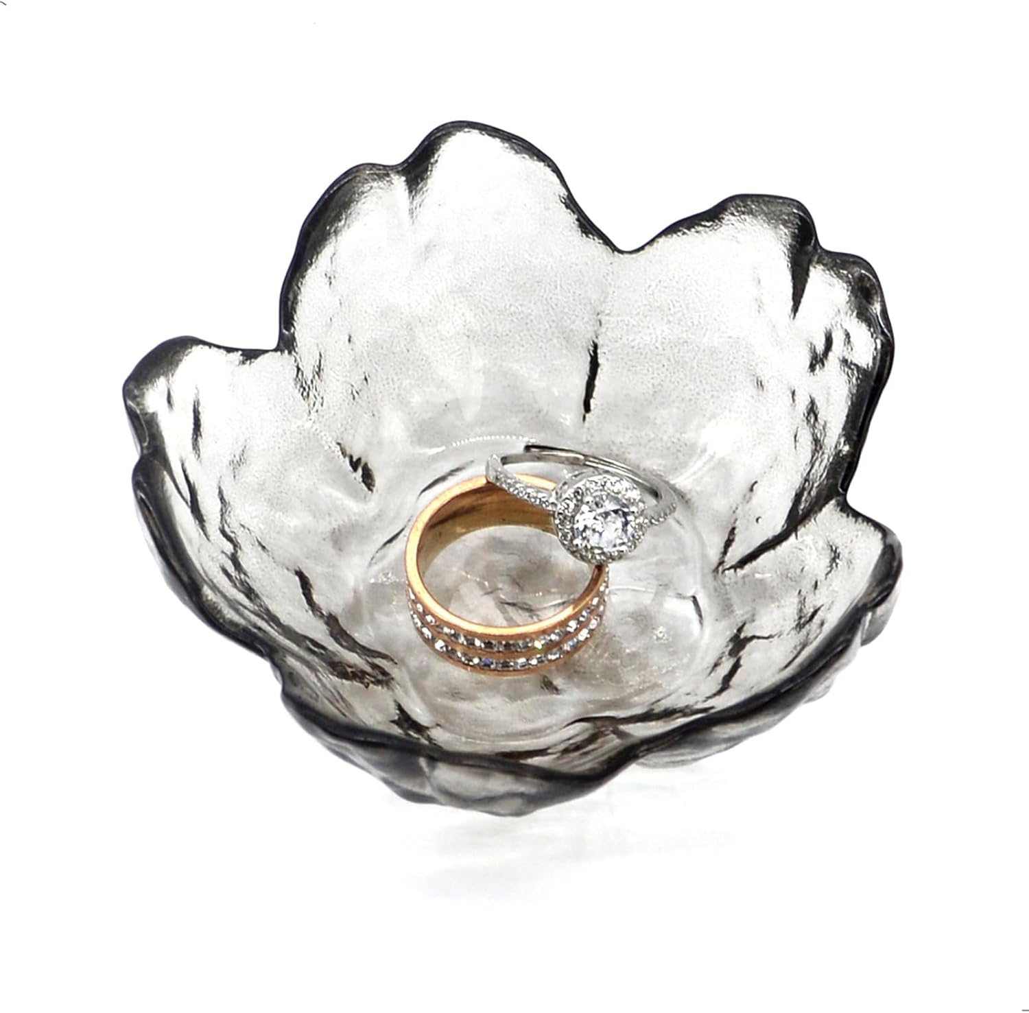 Crystal Black Flower Ring Dish Jewelry Tray Modern Decorative Organizer for Vanity