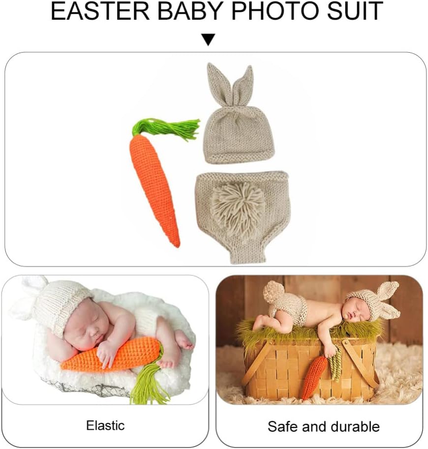 Kisangel Newborn Baby Boy Girl Easter Bunny Crochet Costume Hat Diaper Accessory Set