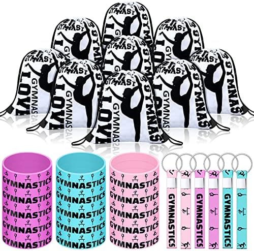 Sadnyy 32 Pcs Gymnastics Gift Set Drawstring Bag Keychain Bracelets