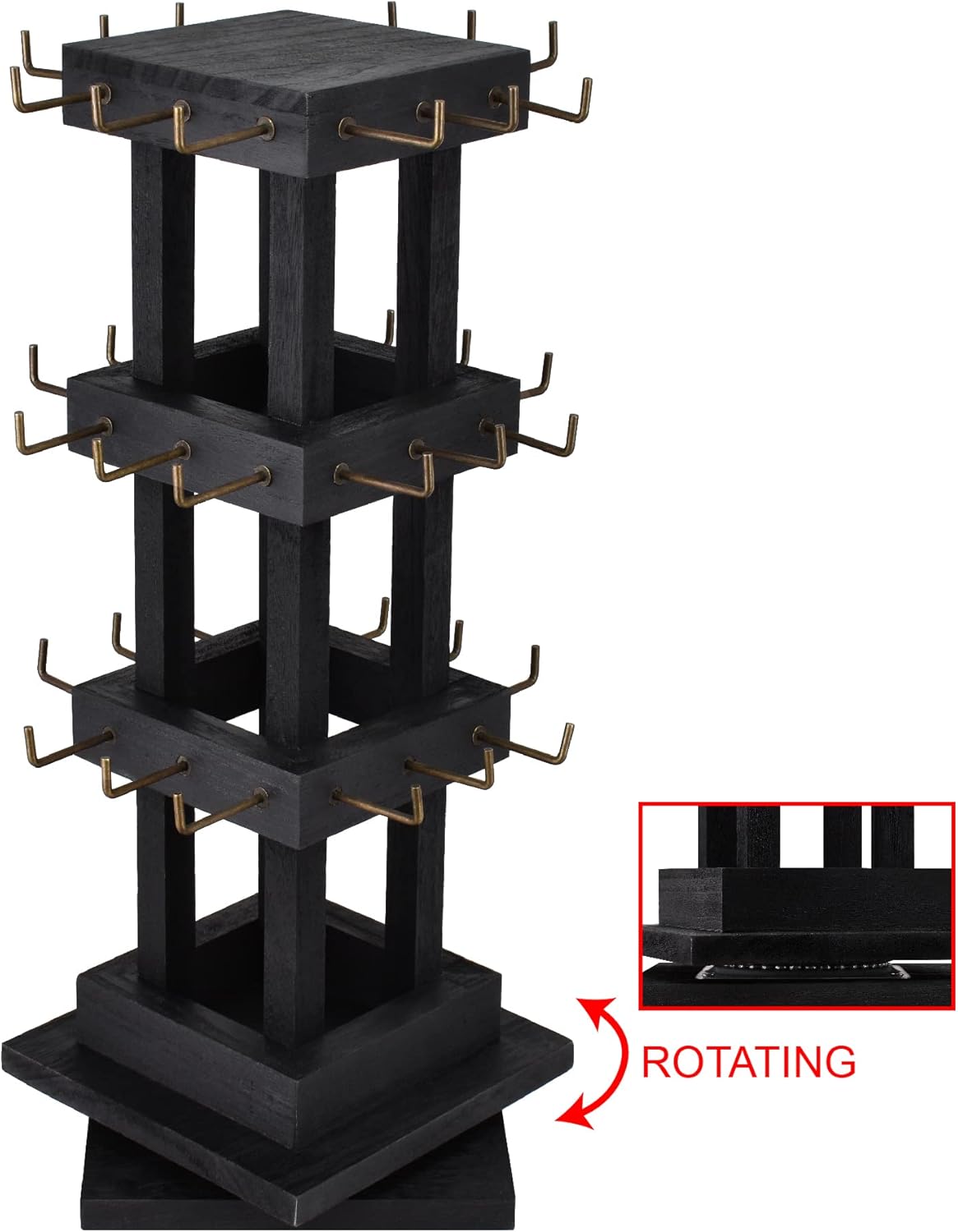 Ikee Design 36 Hooks Rotating Keychain Holder Display Stand - 3 Tier Jewelry Display Tree Stand Black Color