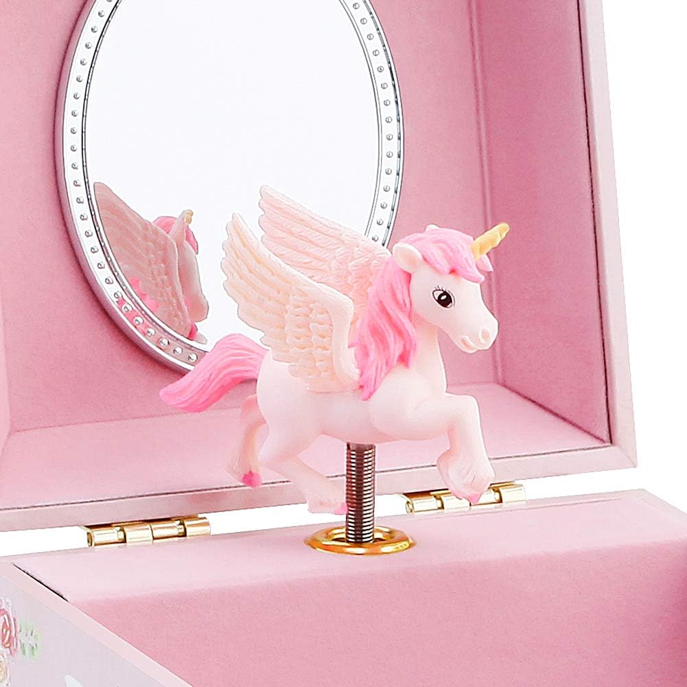 RR Round Rich Design Kids Musical Jewelry Box with Drawer and Unicorn Set - Pink