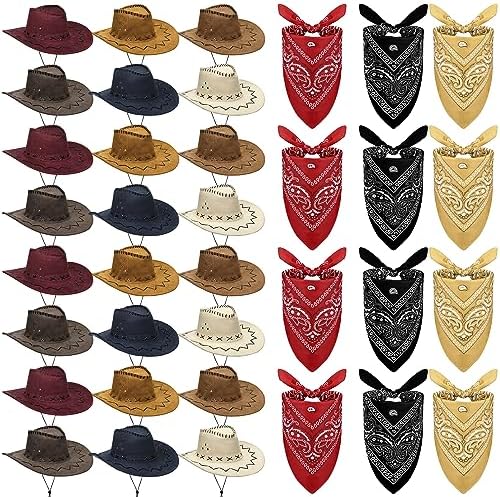 Cindeer 48 Pcs Cowboy Hat and Bandana Set