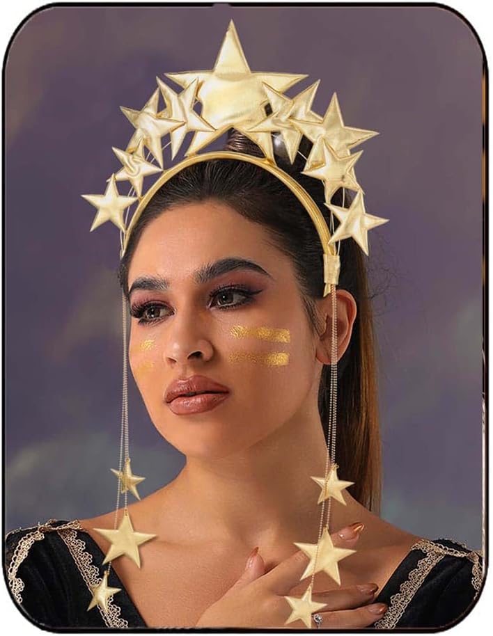 Yean Giant Star Headband Gold Goddess Halo Hair Band Festival Star Headdress for Women and Girls