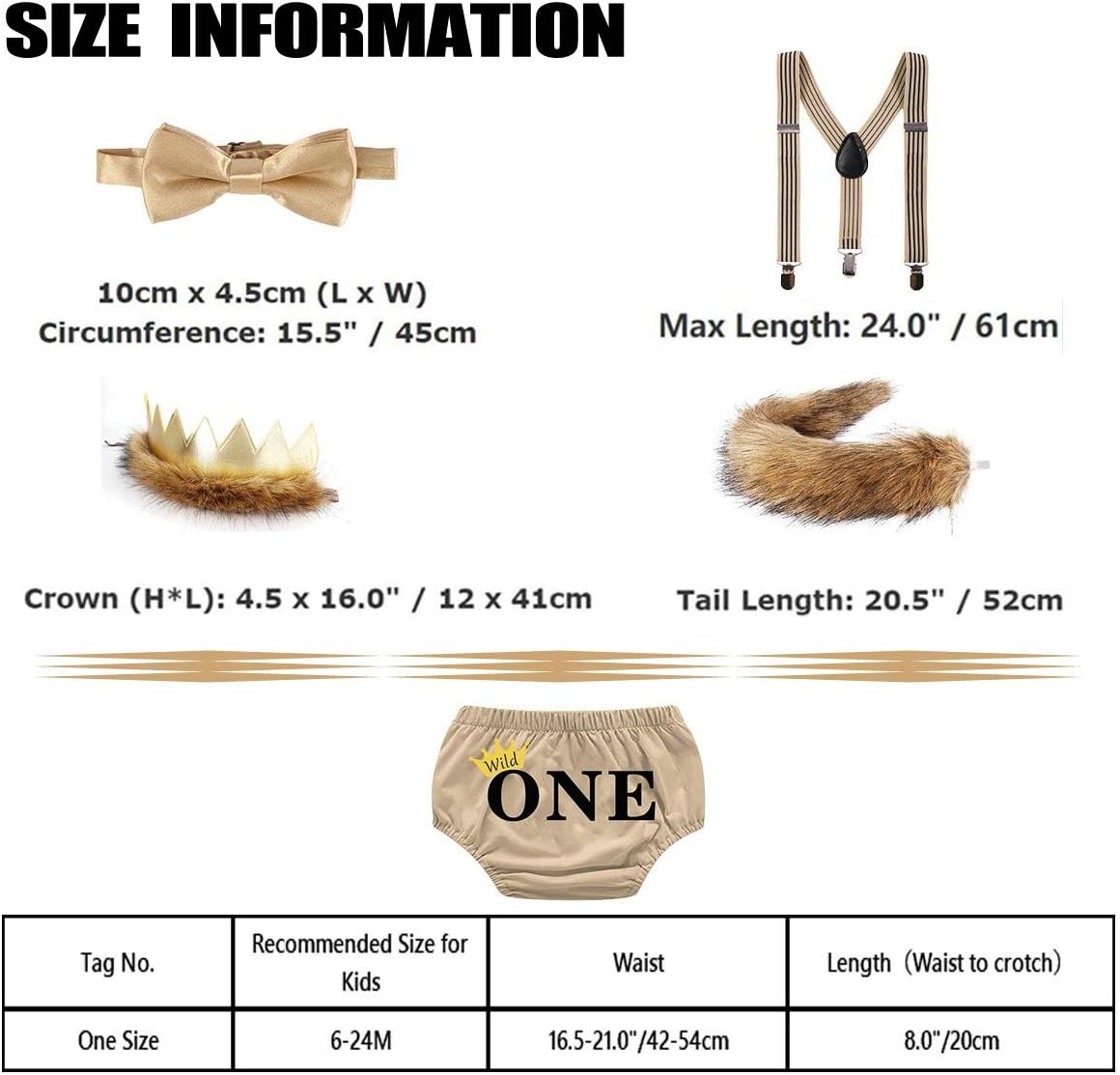 Wild One Baby Boys Cake Smash First Birthday Outfit Nappy Cover Suspenders Bowtie Crown Costume